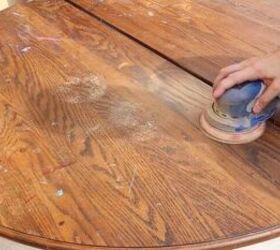 refinished dining room table, Sand down your tabletop
