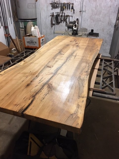 live edge spalted maple table, Sanded sealed and stained