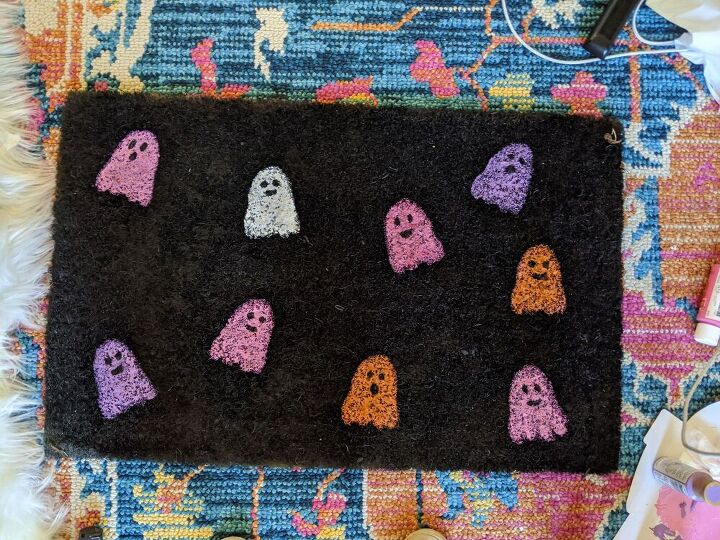 diy ghost halloween door mat