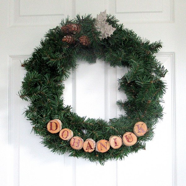 personalized birch wood slice winter wreath