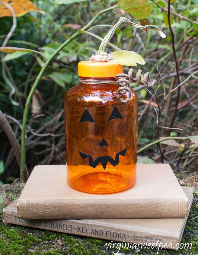 upcycled medicine bottle jack o lantern