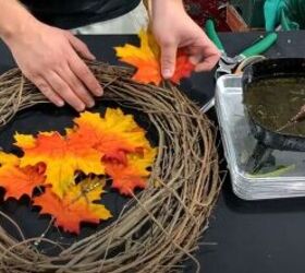 diy fall leaf wreath, Use hot glue