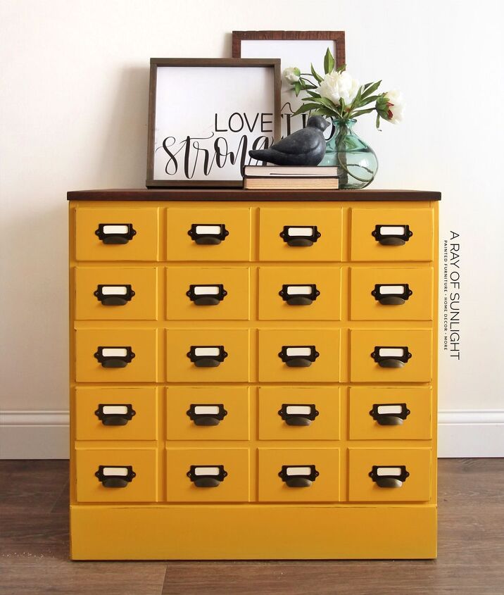 s 15 gorgeous farmhouse furniture makeovers, Repurpose any dresser into a faux card catalog cabinet