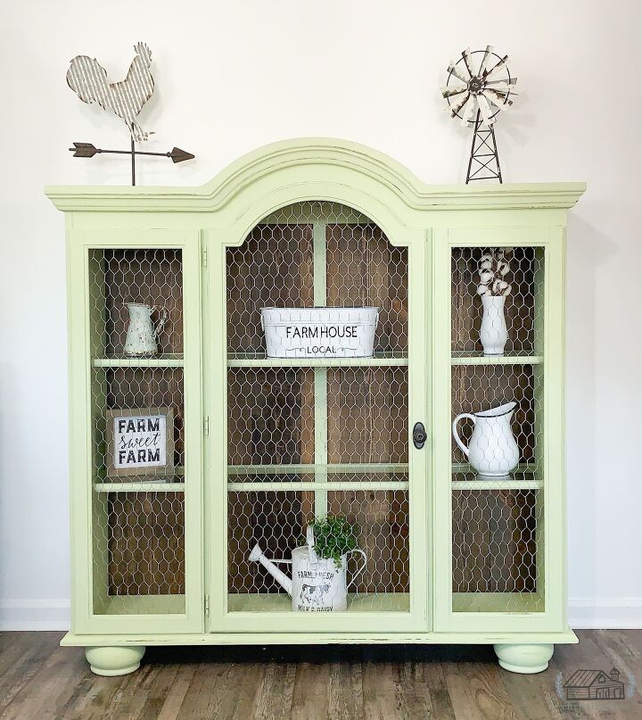 s 15 gorgeous farmhouse furniture makeovers, Turn an old hutch top into a beautiful display cabinet