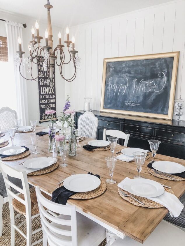 s 15 gorgeous farmhouse furniture makeovers, Expand your dining room table with a gorgeous planked tabletop