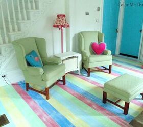 s 31 gorgeous ways to transform any room in your home, Brighten up plywood floors with rainbow stripes