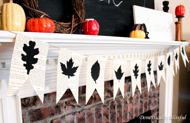 s 16 magazine worthy fall mantel ideas, Celebrate your love of lit with a fall leaves and book page banner