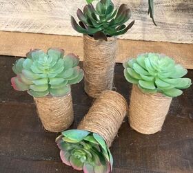 s 20 ways to turn thrifted items into charming fall decor, Upcycle toilet paper rolls into twine succulent planters