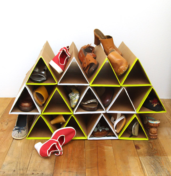s 25 must try storage tricks that ll save your sanity, Upcycle cardboard boxes into a modular shoe rack