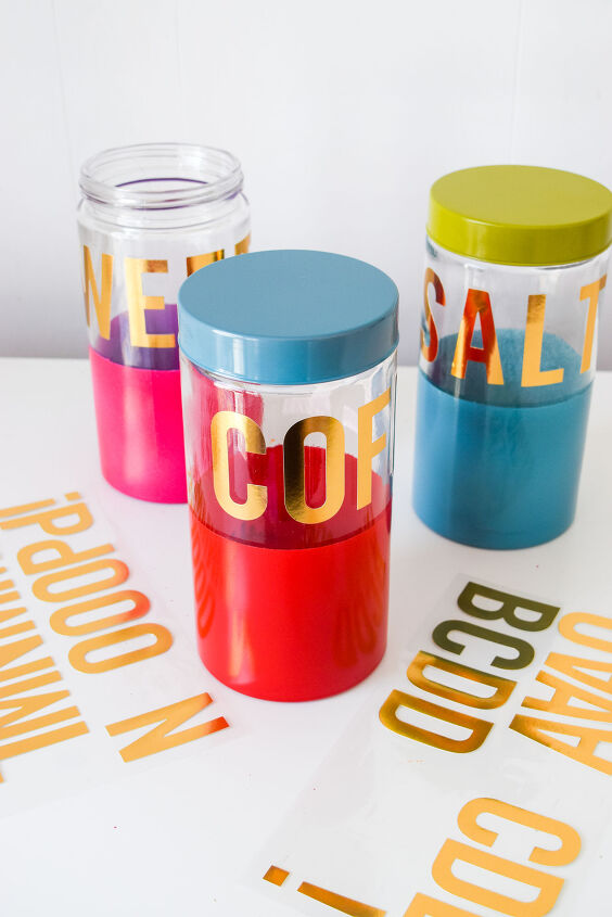 s 25 must try storage tricks that ll save your sanity, Store essentials in fun color block kitchen canisters