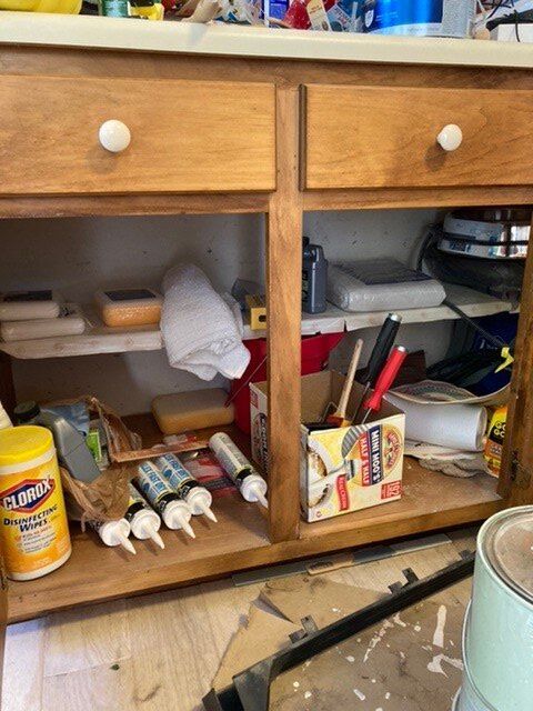 q what to do with these base cabinet shelves