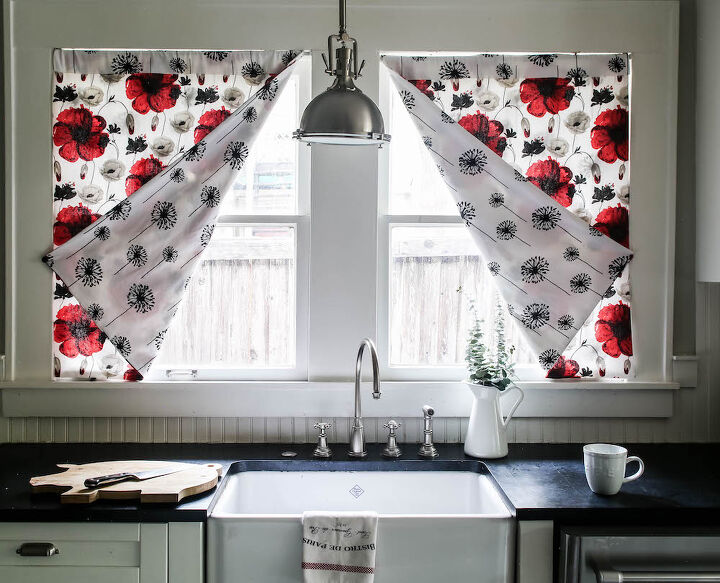 16 tricks that ll save you money on a full kitchen reno, Revamp any space with easy reversible curtains