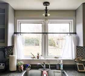 16 tricks that ll save you money on a full kitchen reno, Get that cute caf vibe with cloth napkin kitchen curtains