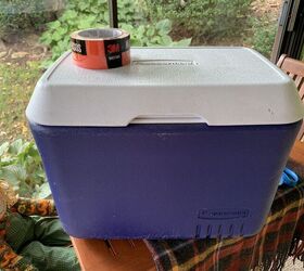 Wrap your old cooler in tape to get unexpected fall porch decor