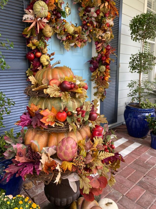 como decorar abboras empilhadas para o outono