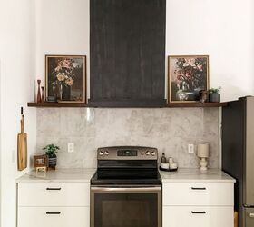16 tricks that ll save you money on a full kitchen reno, Disguise an ugly range hood with a shiplap cover