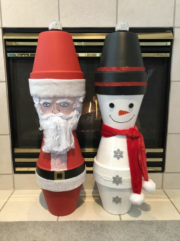 s 5 adorable clay pot people from chas crazy creations, Flower Pot Santa Snowman