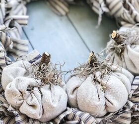 how to make a fabric rag wreath with pumpkins