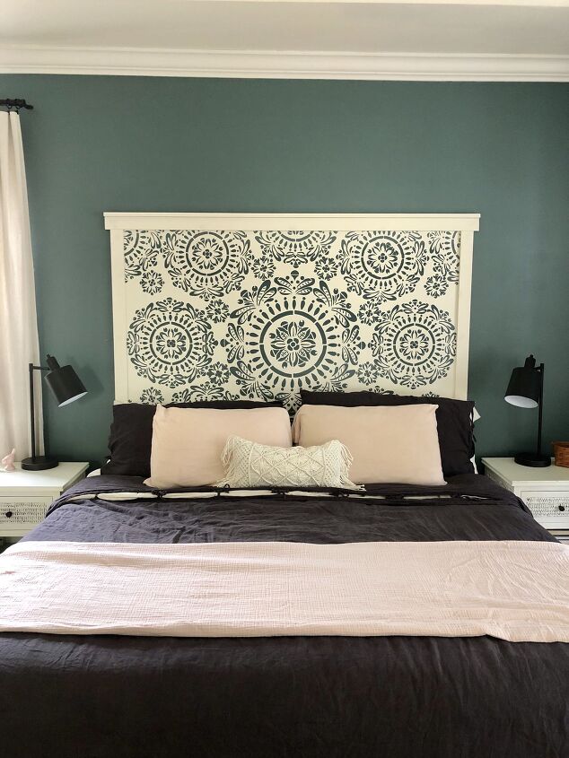 20 gorgeous headboards you can make in an afternoon, Paint a faux hand carved wood headboard using a mandala stencil