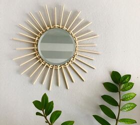 s 20 near brilliant ways to beautify your home using dowels, Weave your own faux rattan boho mirror from raffia