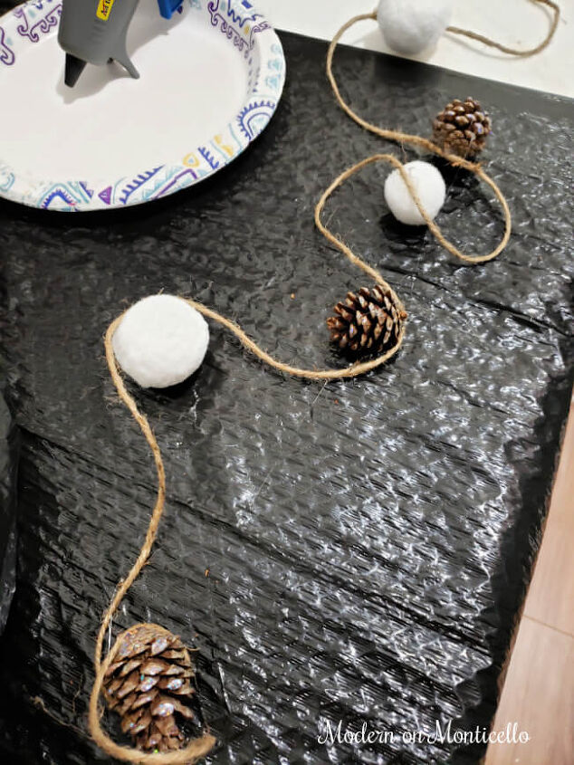 snowball and pine cone garland
