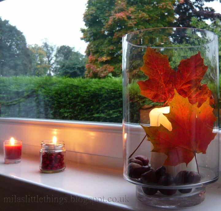 15 lanternas impressionantes que lhe daro uma varanda de outono digna de uma revista, Mason Jar Fall Crafts Vaso Encantado de Folhas de Outono