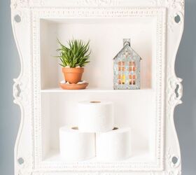 20 ways to boost bathroom storage without taking counter space, Turn a vintage picture frame into classy wooden shelves