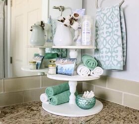 20 ways to boost bathroom storage without taking counter space, Go farmhouse chic with a three tier bathroom storage stand