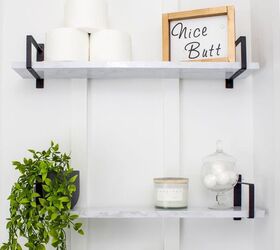 20 ways to boost bathroom storage without taking counter space, Go classy with faux marble shelves