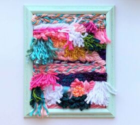 s 20 of the smartest picture frame hacks we ve ever seen hands down, Add a fun splash of color to your decor with a faux weaved yarn frame