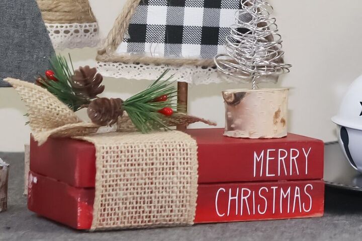 rae dunn inspired christmas decor mini stamped books wood books