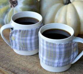 28 genius ways to reuse your old clothing, Make a pair of cup cozies from the cuffs of a well loved flannel shirt