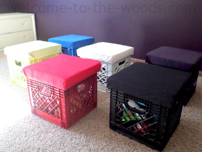 28 genius ways to reuse your old clothing, Store toys in colorful crate stools made from old t shirts