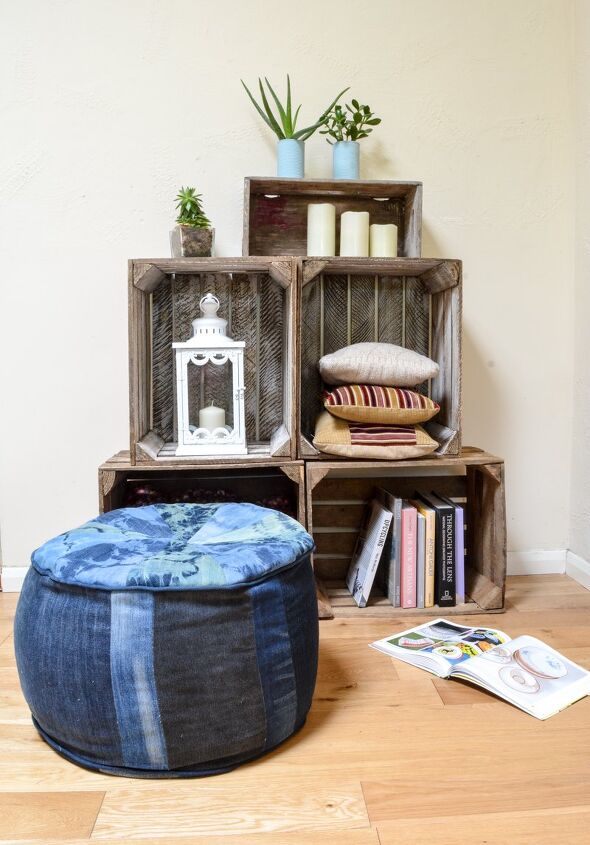 28 genius ways to reuse your old clothing, Upcycle old jeans into a giant tie dyed floor cushion