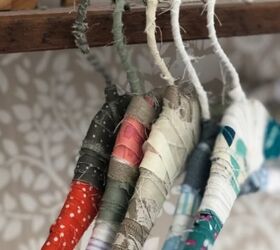 28 genius ways to reuse your old clothing, Use up your hoarded scraps with funky fabric wrapped hangers