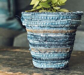 28 genius ways to reuse your old clothing, Upcycle your favorite jeans into a cute textured flower pot
