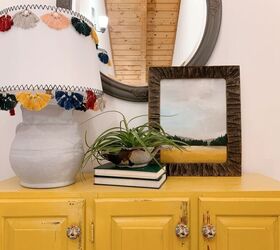 kitchen cabinet repurposed as a console table