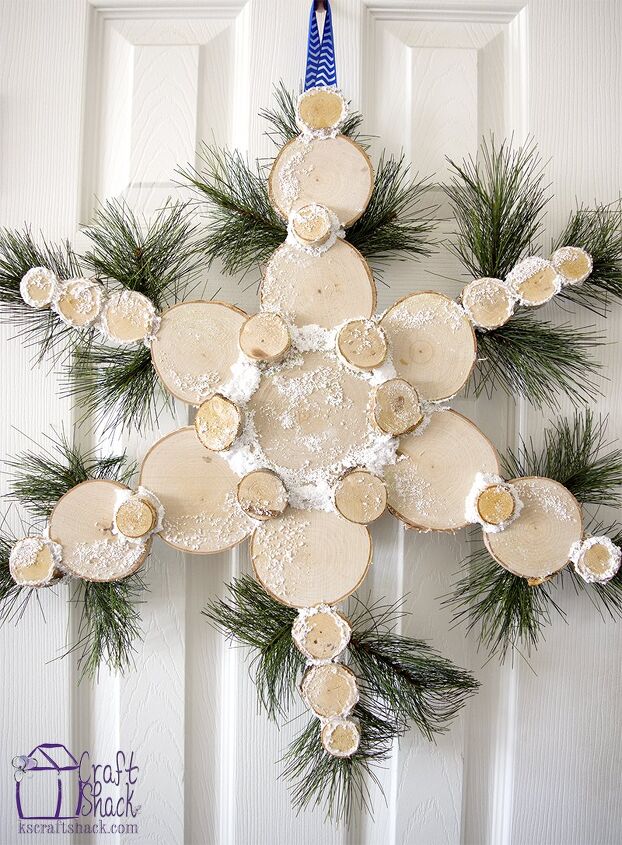 s replace your halloween porch decor with these 20 ideas, DIY a rustic snowflake wreath from wood slices