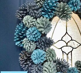 s replace your halloween porch decor with these 20 ideas, Go icy blue with an ombre pinecone wreath