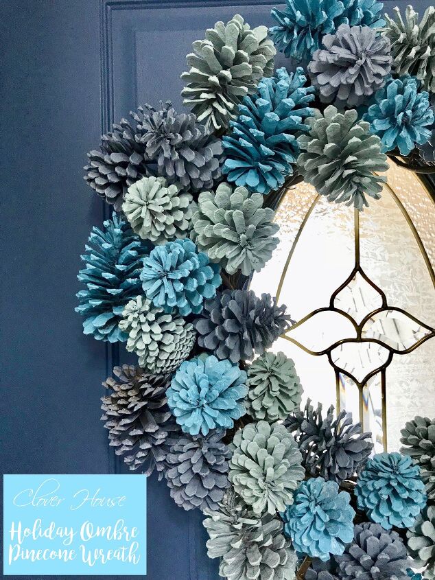 s replace your halloween porch decor with these 20 ideas, Go icy blue with an ombre pinecone wreath