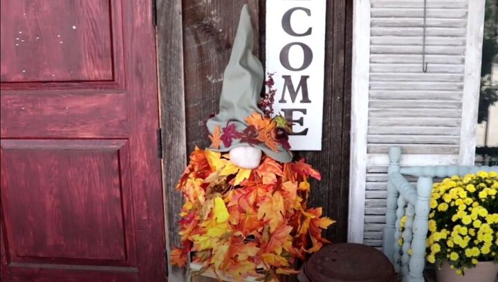s replace your halloween porch decor with these 20 ideas, Celebrate fall with an adorable tomato cage porch gnome