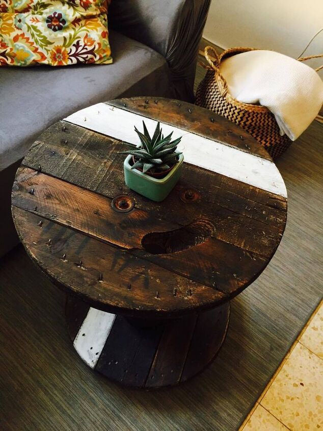 s 12 reasons why we re on the hunt for cable spools this week, Turn a dusty cable spool into a trendy coffee table
