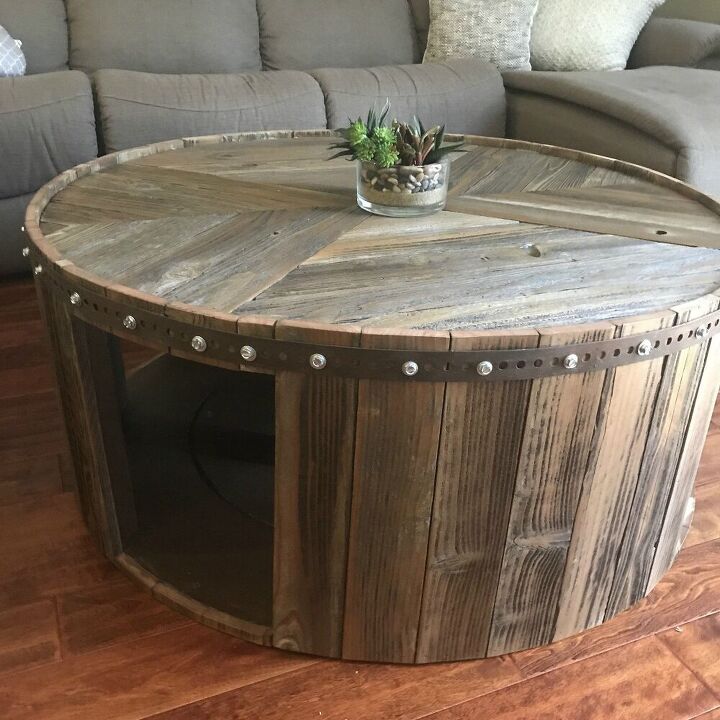 s 12 reasons why we re on the hunt for cable spools this week, Build a farm style coffee table from a cable spool and fence wood
