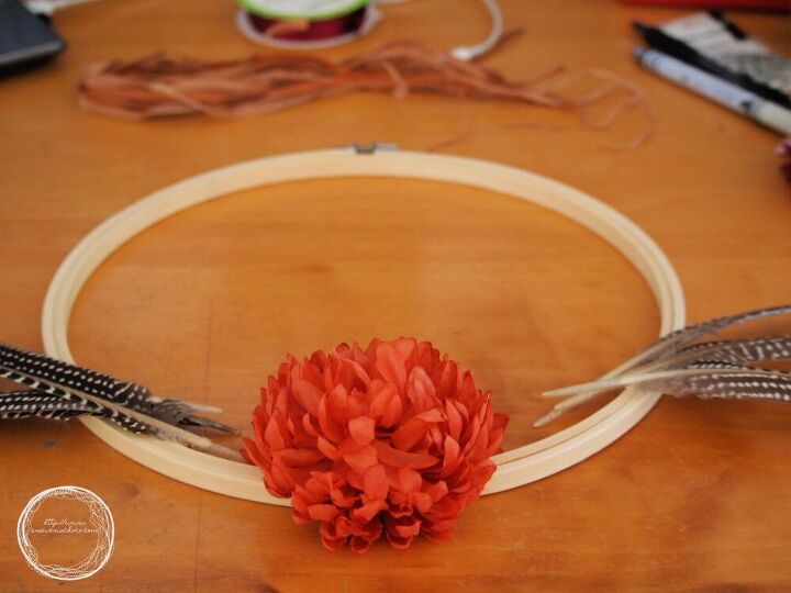 feather and leather hoop wreath