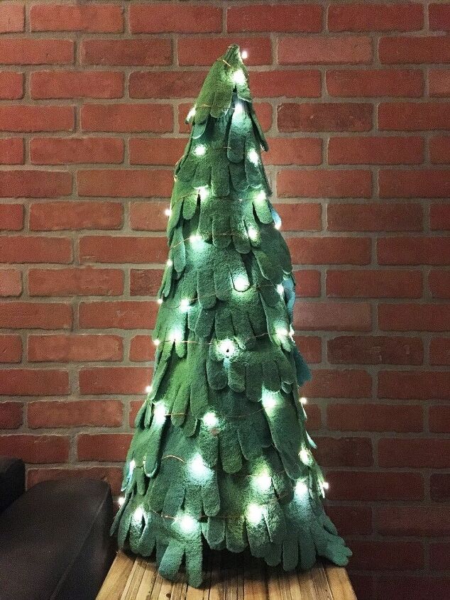 s try these 18 unique christmas tree ideas from items you already have, Lit Spare Mitten Tree