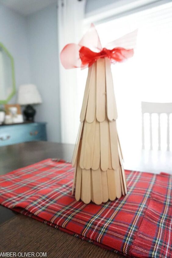 s try these 18 unique christmas tree ideas from items you already have, Popcicle Stick Christmas Tree