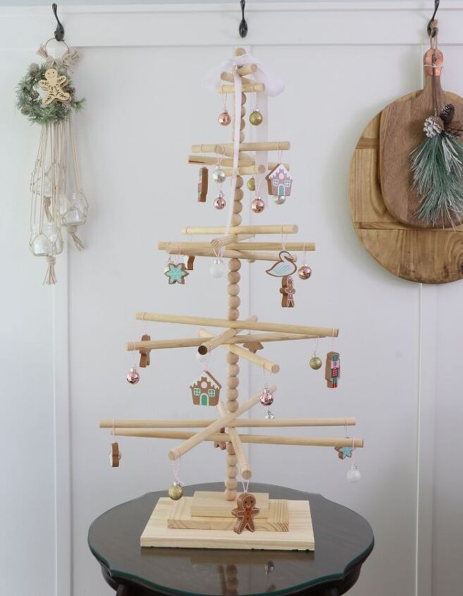 s try these 18 unique christmas tree ideas from items you already have, Wooden Dowel Christmas Tree