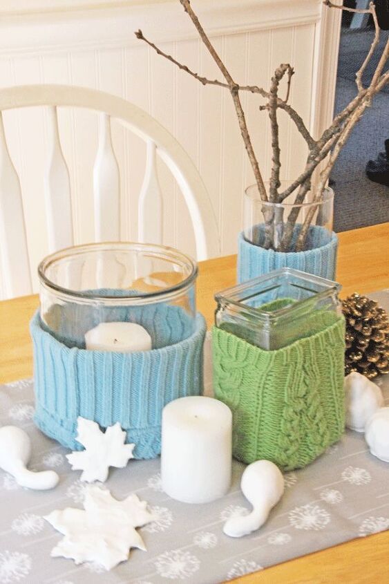 s 25 budget ways to make your home feel cozier this winter, Dress up glass vases with colorful cozy sweaters