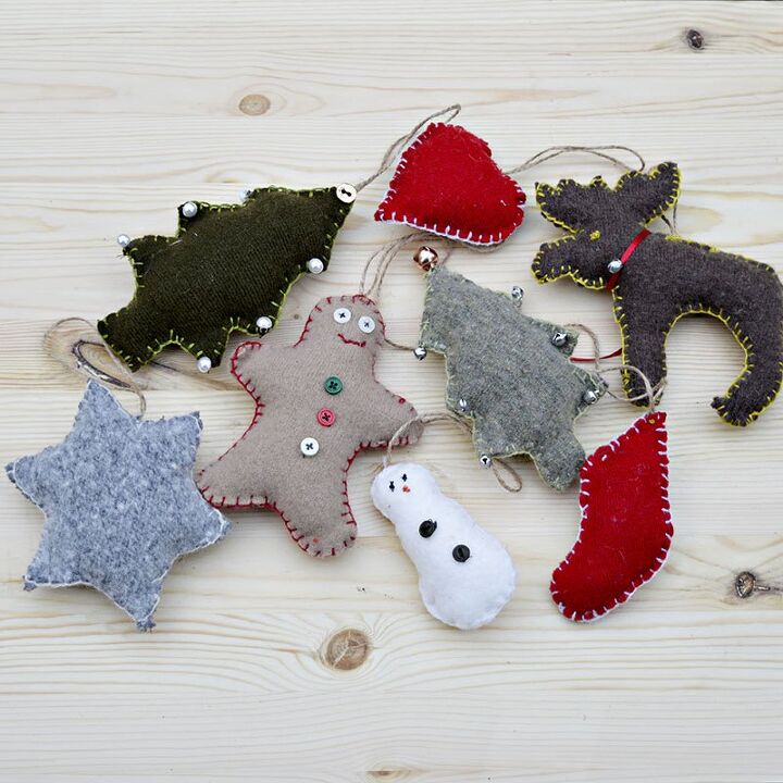s 25 budget ways to make your home feel cozier this winter, Make simple stuffed ornaments from felted sweaters and cookie cutters