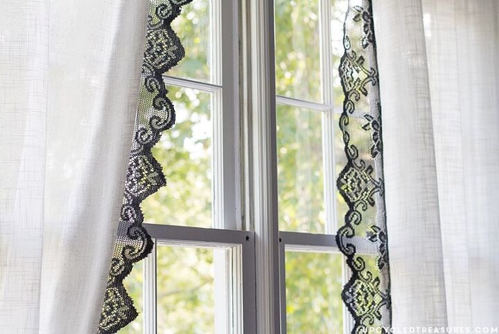 15 creative ways to upgrade your old window curtains, Add lace table runners to your curtains for a romantic touch